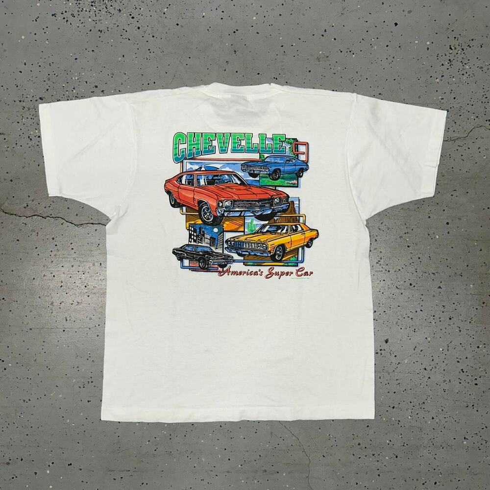 VTG Chevy Super Car T-Shirt - white with multi-coloured graphics tees